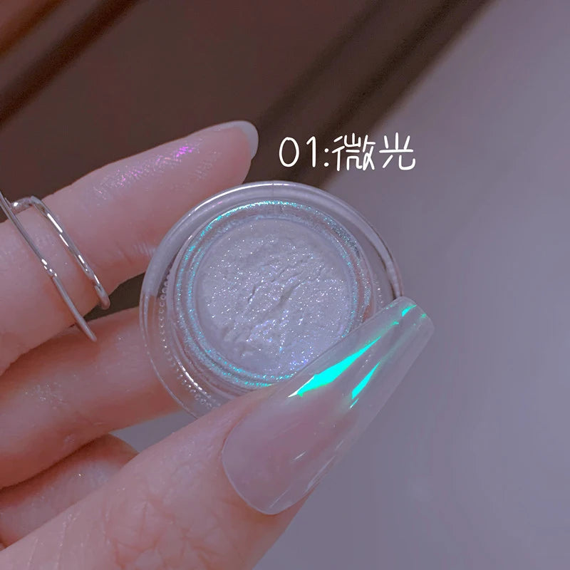 1jar Shiny Moonlight White Magic Mirror Nail Powder High Gloss Aurora Ultra-fine Nail Dust Pigment Super Bright Manicure Glitter