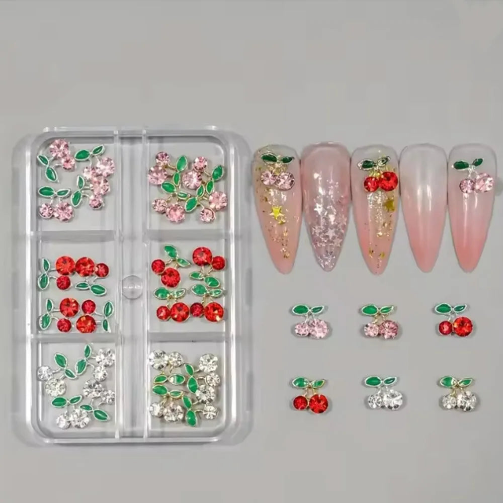 40 Pcs Alloy Nail Gems Charms, Silver Gold 3D Butterfly Dangle Star Nail Rhinestones Charms Pink Red Cherry Shiny Diamond