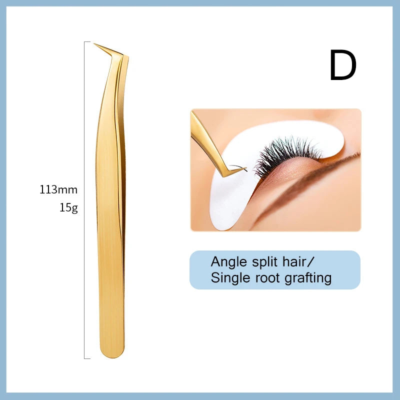 1PC Eyelash Extension Tweezers Lash Tweezer Applicator Extension Supplies Volume Professional Eyebrow Eyelash Gold Tweezers