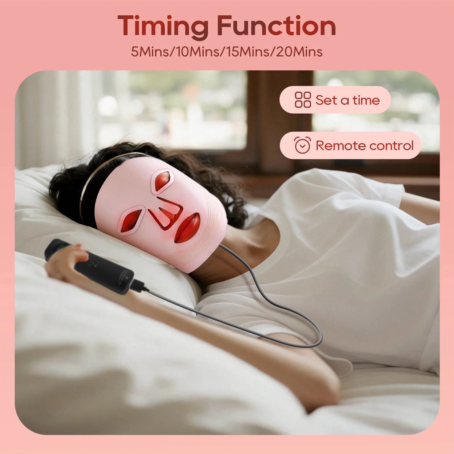 Red Light Therapy for Face, 4 Modes Led Face Mask Light Therapy with Remote, Portable Light Therapy Mask for Skin Care at Home, Travel (Black)