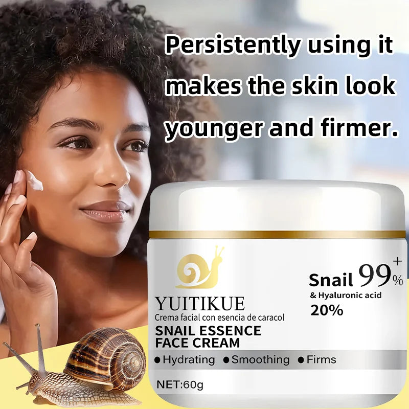 Snail Essence Facial Cream with 99% Snail and 20% Hyaluronic Acid Deeply Moisturizes, Smooths, and Firms