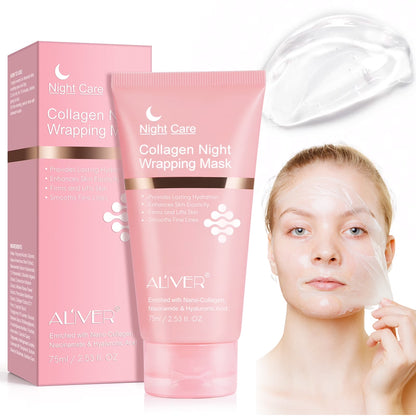 ALIVER Collagen Night Wrapping Mask, Peel off Collagen Face Mask for Women, Anti-Aging, Elasticity & Hydration, 2.53 Fl.Oz