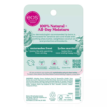 Eos 100% Natural Shea, Watermelon Frosé & Lychee Martini Lip Balm - 0.28Oz/2Pk