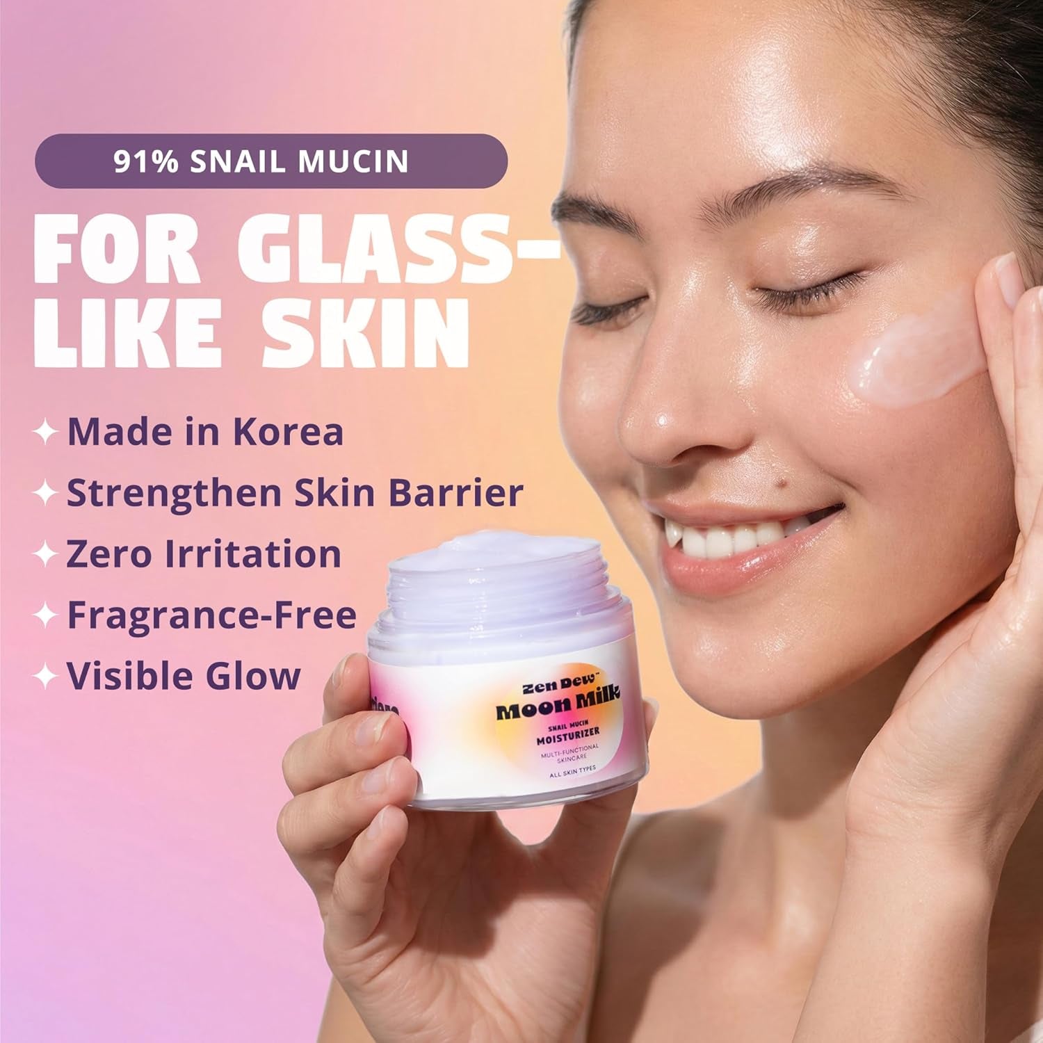 Moon Milk Snail Mucin Moisturizer Gel Cream (3.52 Oz) Korean Snail Mucin Serum Cream That Replenishes Moisture & Leaves Skin Brighter, Plumper, Soothed & Smooth