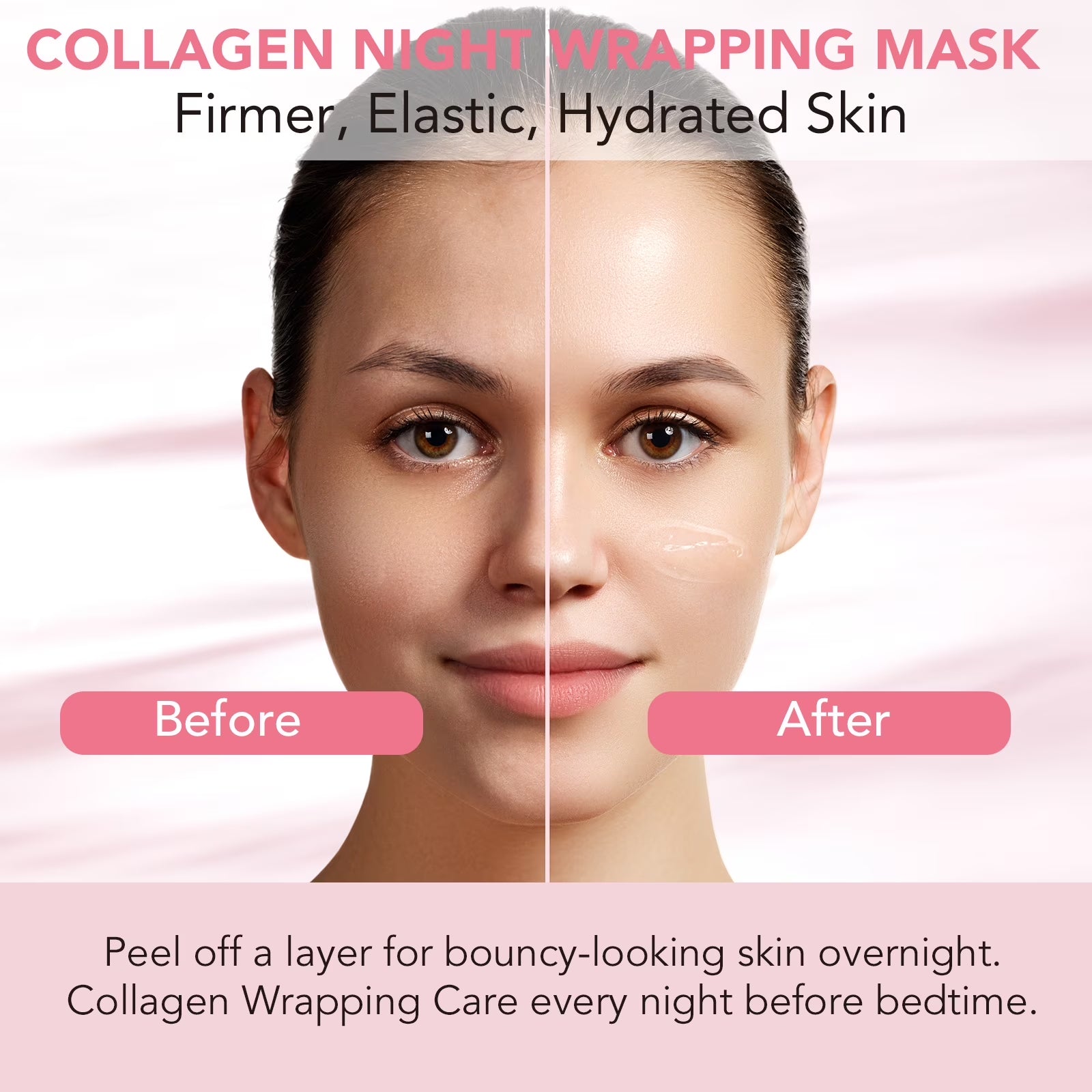 ALIVER Collagen Night Wrapping Mask, Peel off Collagen Face Mask for Women, Anti-Aging, Elasticity & Hydration, 2.53 Fl.Oz