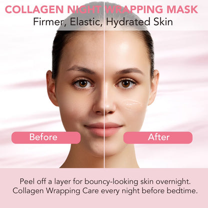 ALIVER Collagen Night Wrapping Mask, Peel off Collagen Face Mask for Women, Anti-Aging, Elasticity & Hydration, 2.53 Fl.Oz