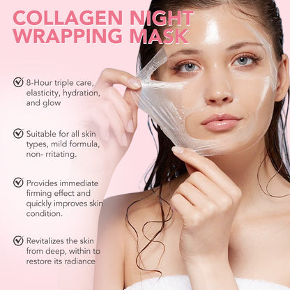 ALIVER Collagen Night Wrapping Mask, Peel off Collagen Face Mask for Women, Anti-Aging, Elasticity & Hydration, 2.53 Fl.Oz