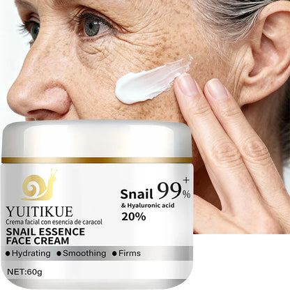 Snail Essence Facial Cream with 99% Snail and 20% Hyaluronic Acid Deeply Moisturizes, Smooths, and Firms