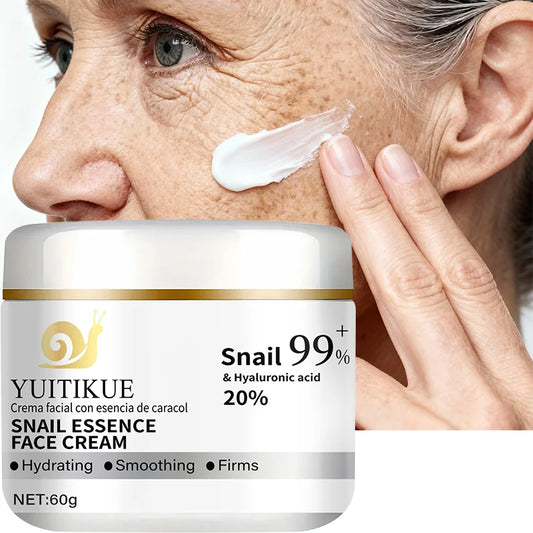 Snail Essence Facial Cream with 99% Snail and 20% Hyaluronic Acid Deeply Moisturizes, Smooths, and Firms