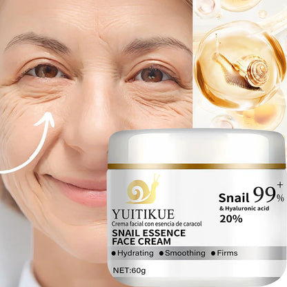 Snail Essence Facial Cream with 99% Snail and 20% Hyaluronic Acid Deeply Moisturizes, Smooths, and Firms