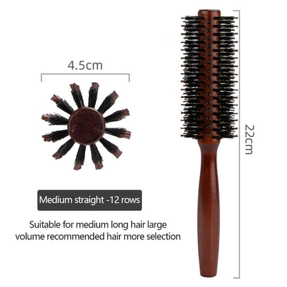 Porcine Bristle Solid Wood Curly Hair Comb Square Handle Hair Styling Roller Comb Flat Rolling Hair Root Fluffy Comb Hairbrush