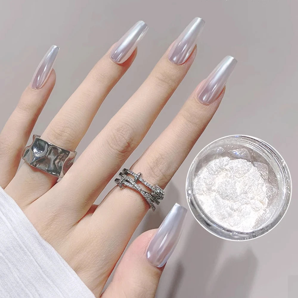 1jar Shiny Moonlight White Magic Mirror Nail Powder High Gloss Aurora Ultra-fine Nail Dust Pigment Super Bright Manicure Glitter