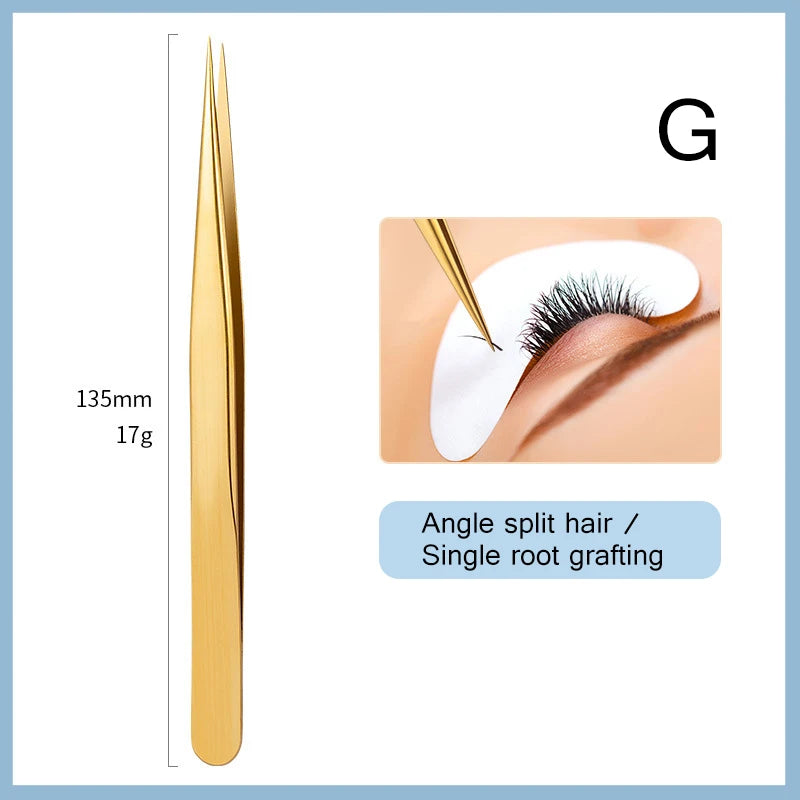 1PC Eyelash Extension Tweezers Lash Tweezer Applicator Extension Supplies Volume Professional Eyebrow Eyelash Gold Tweezers