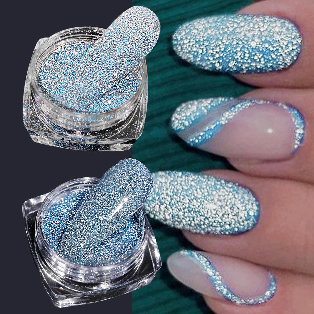 1 Jar Universal Laser Nail Glitter Holographic Powder Transparent Laser Magic Aurora Mirror Glitter UV Gel Pigment Dust