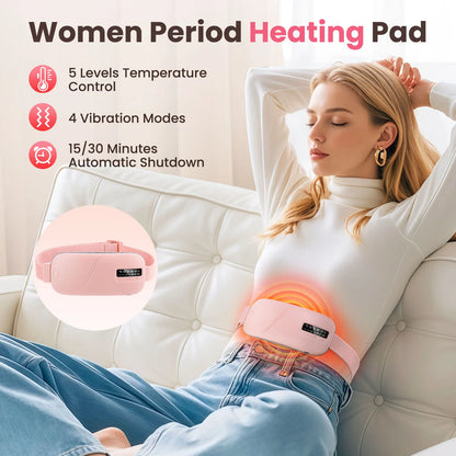 Heated Massage Warming Palace Belt Electric Period Cramp Massager for Menstrual Waist Stomach Abdominal Vibrating Heating Pad