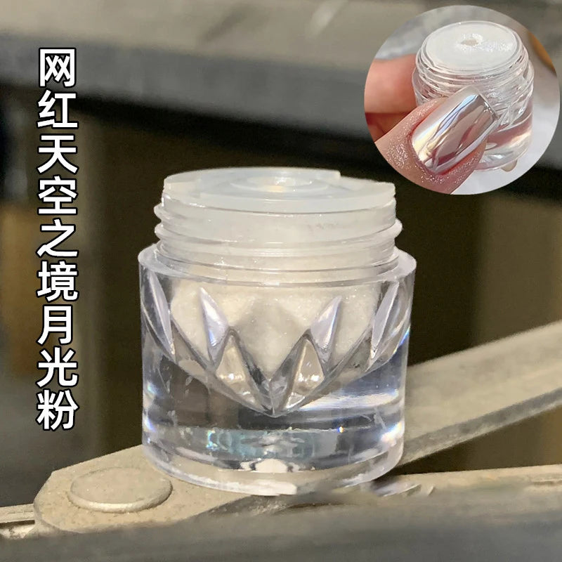 1jar Shiny Moonlight White Magic Mirror Nail Powder High Gloss Aurora Ultra-fine Nail Dust Pigment Super Bright Manicure Glitter