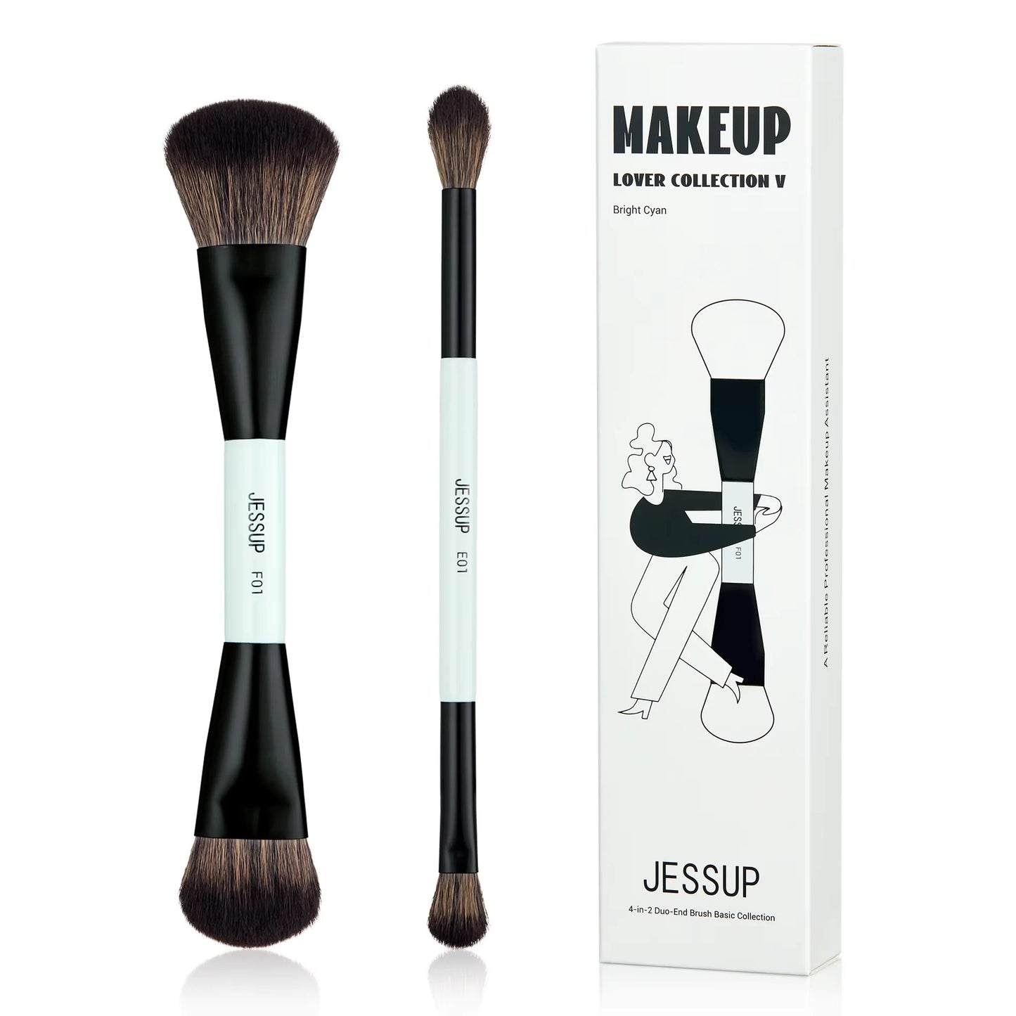 Jessup Makeup Brushes Set 2/3/6/10PCS,Double Sided Foundation Contour Brush Blush Blending Eyeshadow Concealer Cruelty Free T500