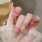 French Style False Nails Glitte Bow Design Fake Nail Patch False Nail Patch Mid Length Coffin Ballerina Acrylic Artificial Nails