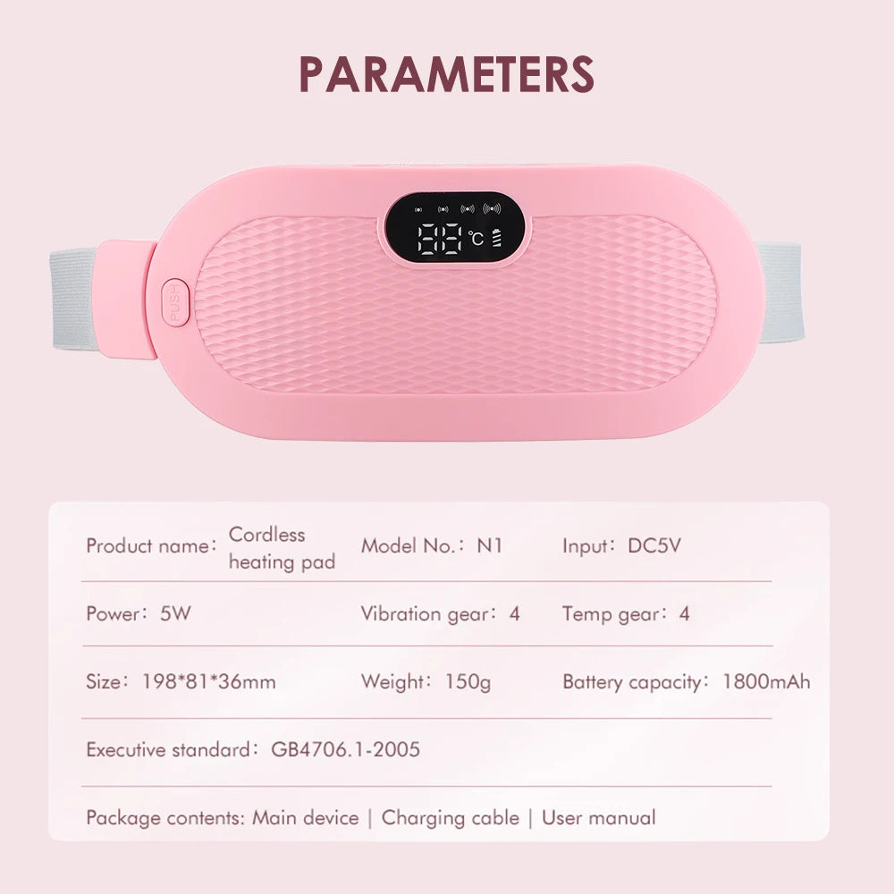 Heated Massage Warming Palace Belt Electric Period Cramp Massager for Menstrual Waist Stomach Abdominal Vibrating Heating Pad