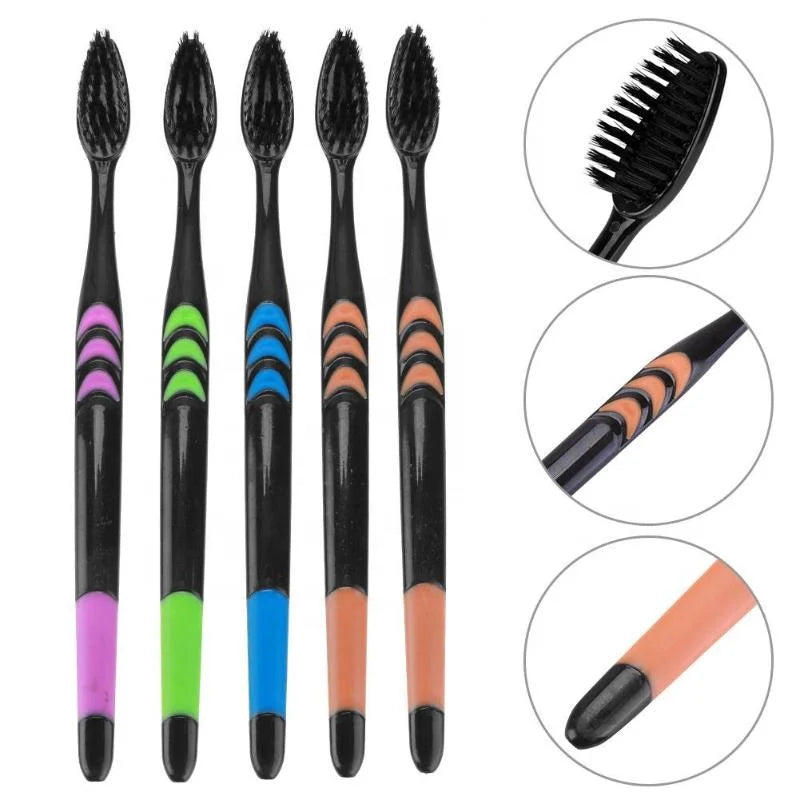 10pcs Toothbrush Soft Bristle Adult Bamboo Charcoal Household Fine Wool Toothbrush Antibacterial for Family Men and Women