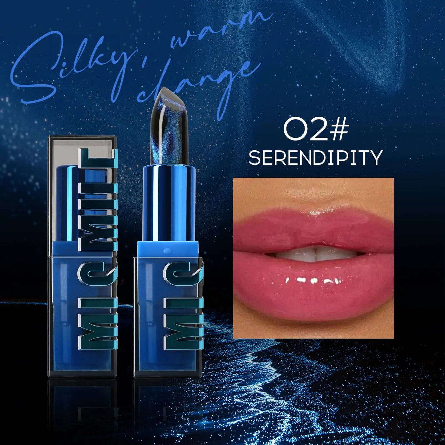 MLSMILE New Upgrade Cat Eye Temperature Change Thousands Of Colors Fine Glitter Non-Stick Cup Color Changing Lipstick