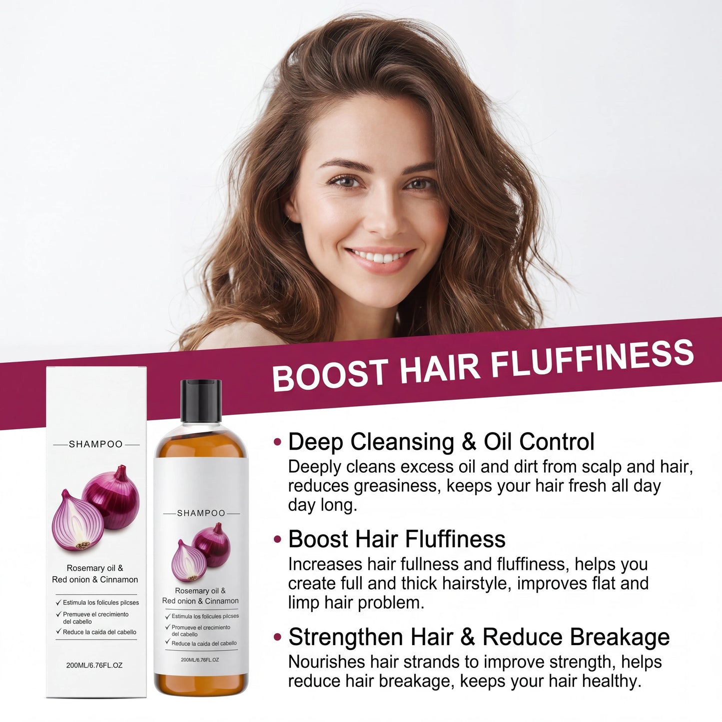 Rosemary Red Onion Shampoo Strengthen Hair Roots Reduce Hair Loss Cleaning Improve Scalp Health Control Oil Nourishing Hair Care
