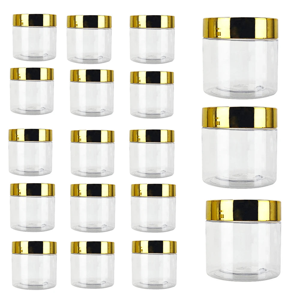 20pcs/lot 30/50/60/80mlStorage Jars With Gold Lids Round Canister Empty Plastic Cosmetic Jars Food Travel Bottle Pot