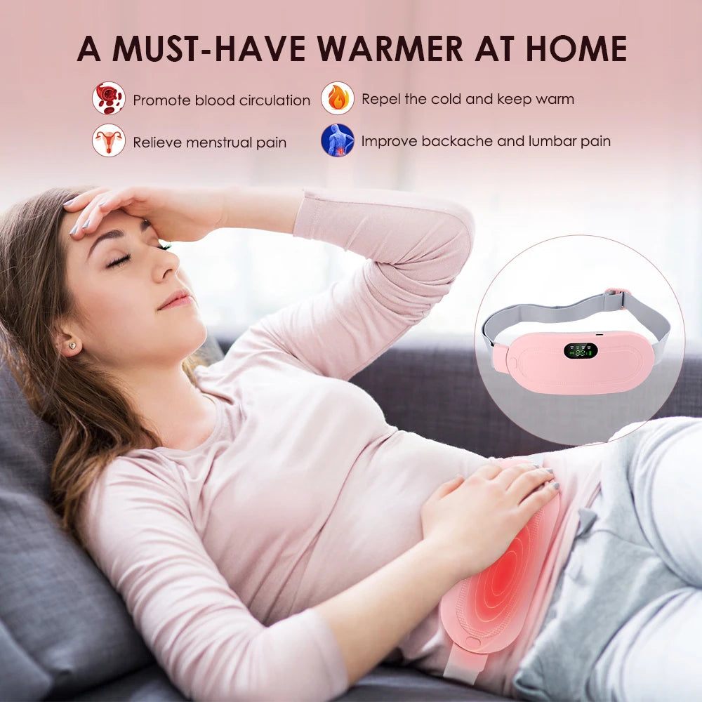 Heated Massage Warming Palace Belt Electric Period Cramp Massager for Menstrual Waist Stomach Abdominal Vibrating Heating Pad
