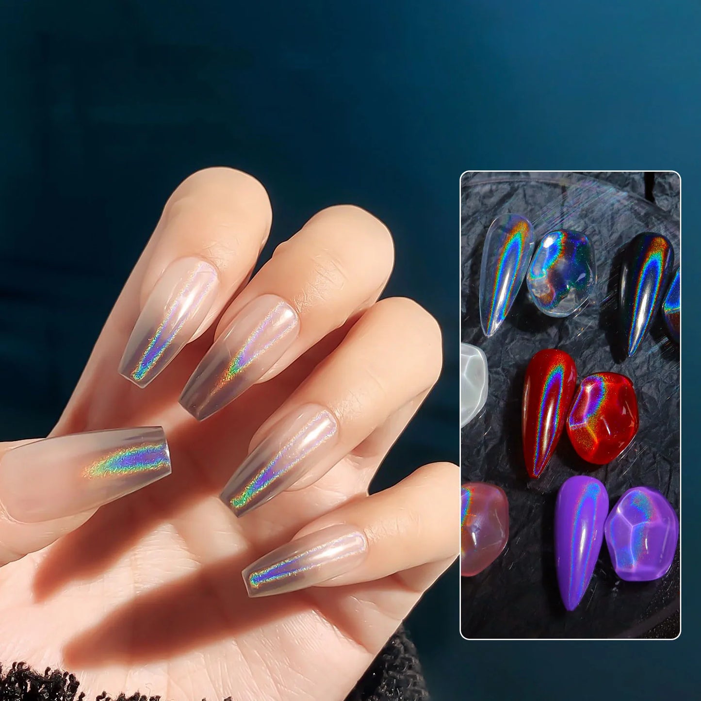 1 Jar Universal Laser Nail Glitter Holographic Powder Transparent Laser Magic Aurora Mirror Glitter UV Gel Pigment Dust