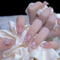 French Style False Nails Glitte Bow Design Fake Nail Patch False Nail Patch Mid Length Coffin Ballerina Acrylic Artificial Nails