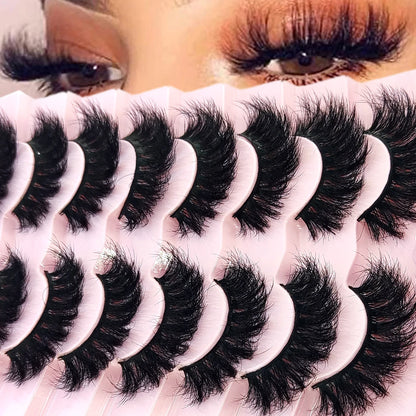 HBZGTLAD 5/8 Pairs of Natural Russian Striped Mink Lashes 3D False Lashes Volume Wavy False Lashes Eyelash Extensions Makeup