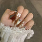 French Style False Nails Glitte Bow Design Fake Nail Patch False Nail Patch Mid Length Coffin Ballerina Acrylic Artificial Nails