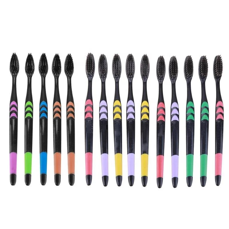 10pcs Toothbrush Soft Bristle Adult Bamboo Charcoal Household Fine Wool Toothbrush Antibacterial for Family Men and Women