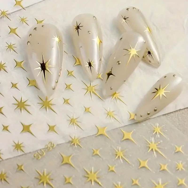 1pcs Golden 3D Metal Laser Starburst Nail Stickers Vibrant Y2K Nail Art Decorations for Manicure French Nail Art and DIY Nail
