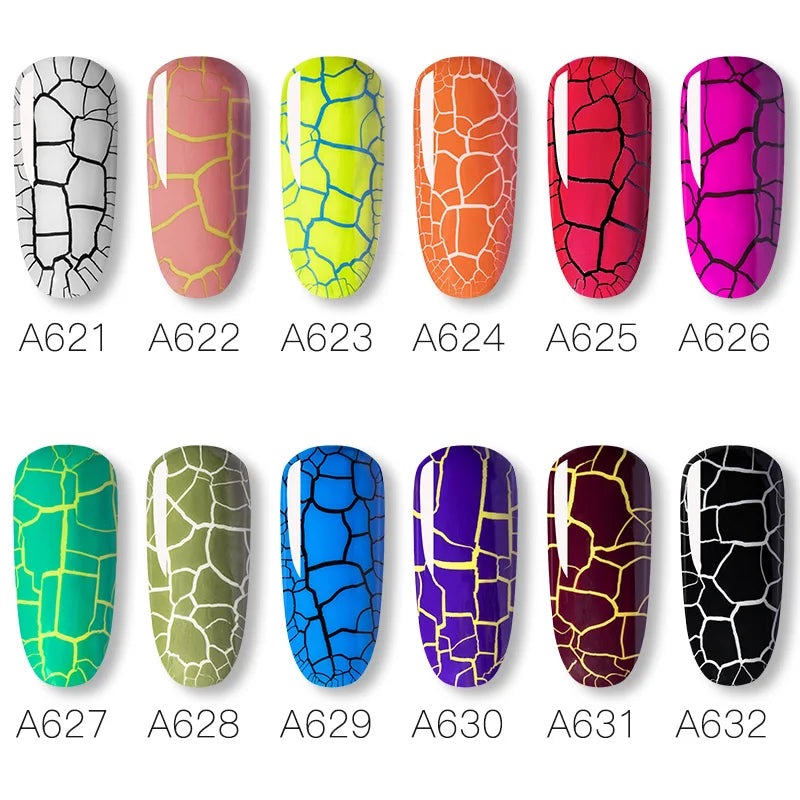 ROSALIND 12 Colors Crackle Gel Nail Polish Cracking Nail Lacquer Quick Drying Nail Art Gel For UV Semi Permanent Base Top Coat