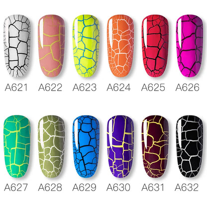 ROSALIND 12 Colors Crackle Gel Nail Polish Cracking Nail Lacquer Quick Drying Nail Art Gel For UV Semi Permanent Base Top Coat