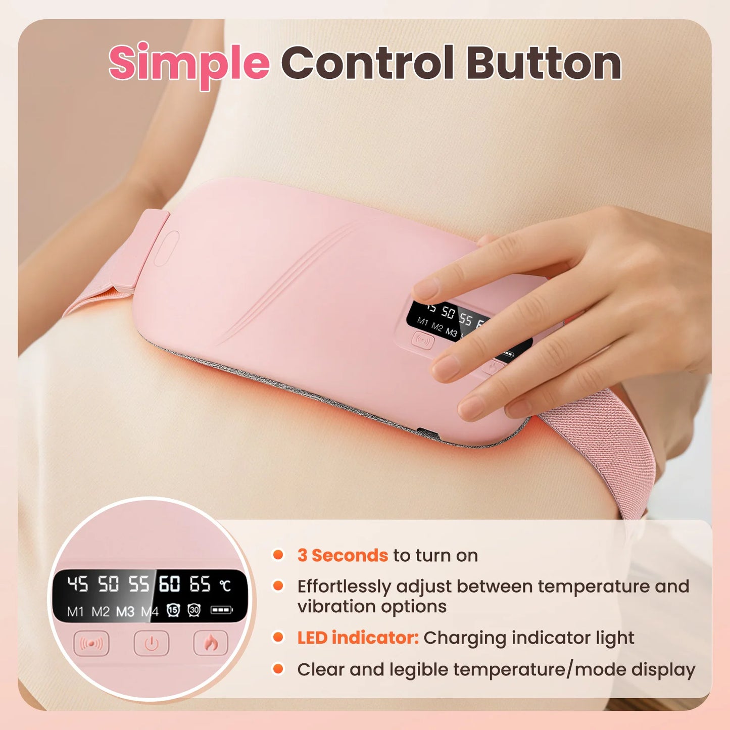 Heated Massage Warming Palace Belt Electric Period Cramp Massager for Menstrual Waist Stomach Abdominal Vibrating Heating Pad