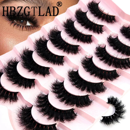 HBZGTLAD 5/8 Pairs of Natural Russian Striped Mink Lashes 3D False Lashes Volume Wavy False Lashes Eyelash Extensions Makeup