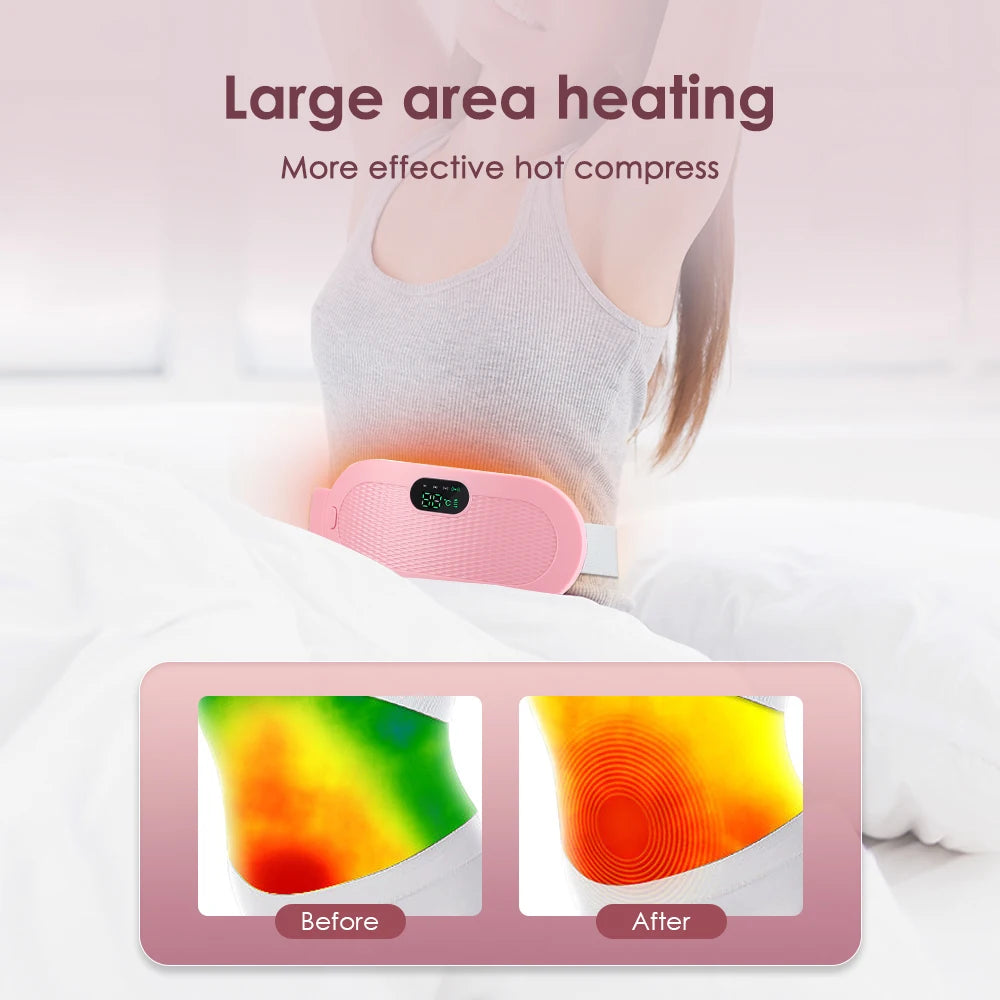 Heated Massage Warming Palace Belt Electric Period Cramp Massager for Menstrual Waist Stomach Abdominal Vibrating Heating Pad