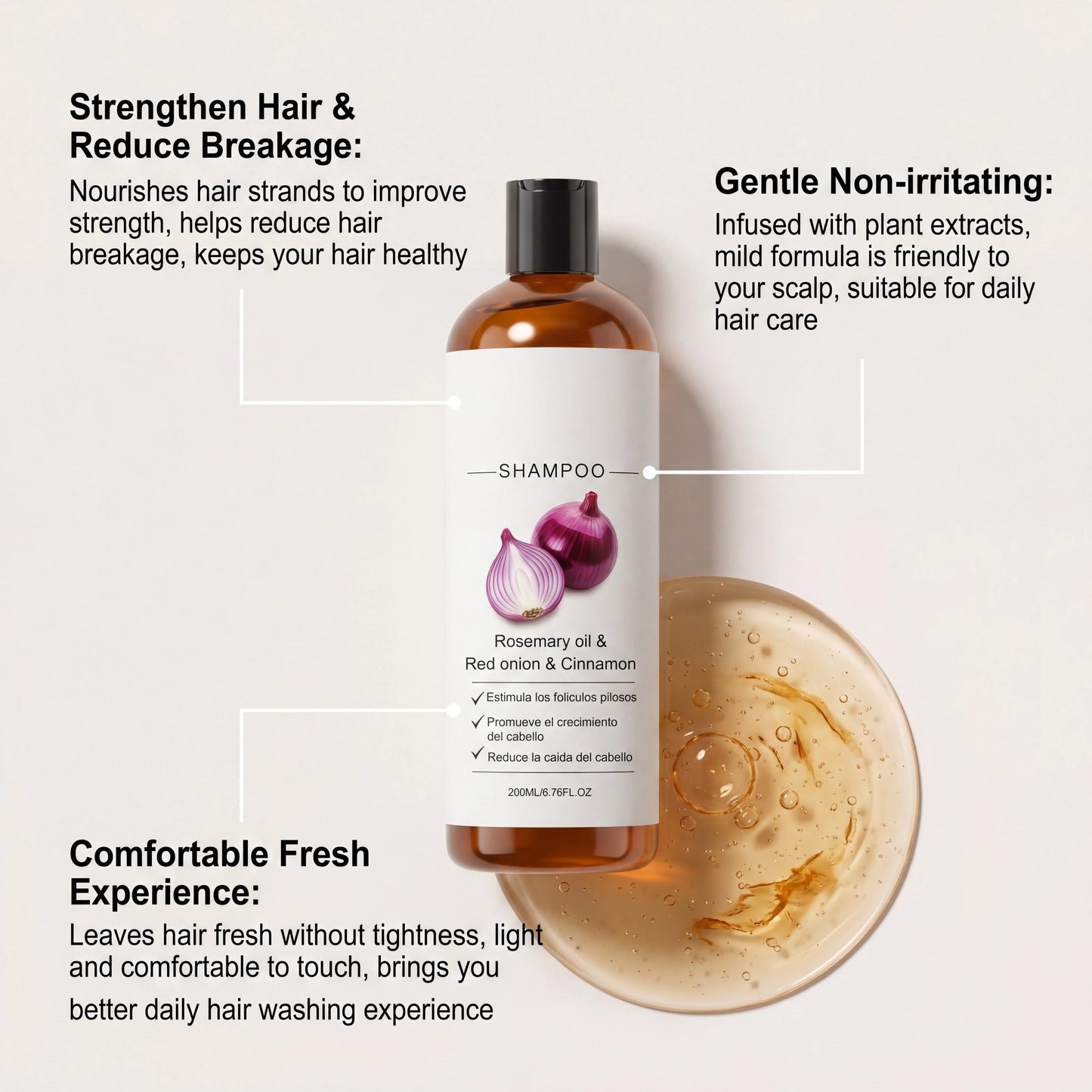 Rosemary Red Onion Shampoo Strengthen Hair Roots Reduce Hair Loss Cleaning Improve Scalp Health Control Oil Nourishing Hair Care