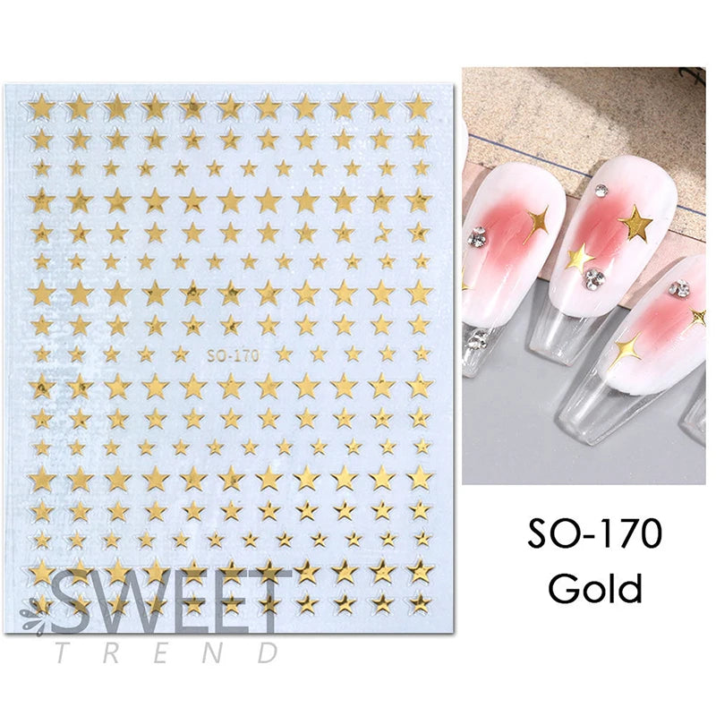 1pcs Golden 3D Metal Laser Starburst Nail Stickers Vibrant Y2K Nail Art Decorations for Manicure French Nail Art and DIY Nail