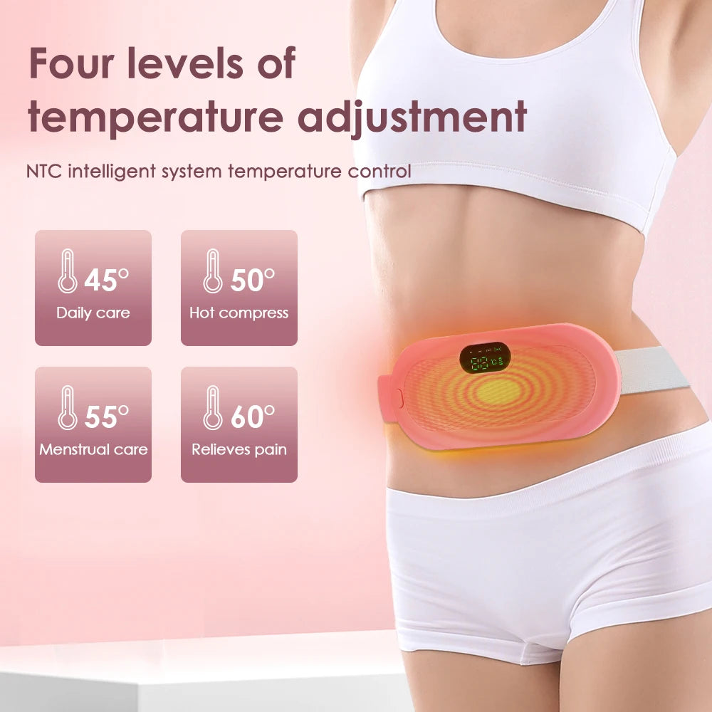 Heated Massage Warming Palace Belt Electric Period Cramp Massager for Menstrual Waist Stomach Abdominal Vibrating Heating Pad