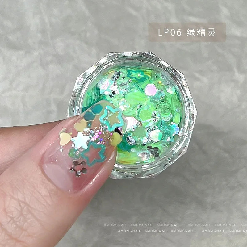 1Pc Mixed Shapes Sparkle Nail Glitter Sequins Polish Star Heart Hexagon Nail Glitter 3D Decals For Nail Shining Decorations
