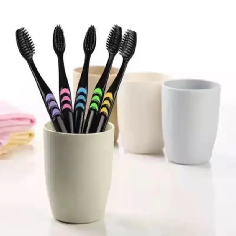 10pcs Toothbrush Soft Bristle Adult Bamboo Charcoal Household Fine Wool Toothbrush Antibacterial for Family Men and Women