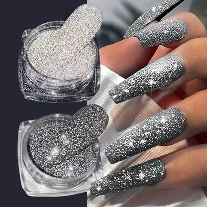 1 Jar Universal Laser Nail Glitter Holographic Powder Transparent Laser Magic Aurora Mirror Glitter UV Gel Pigment Dust