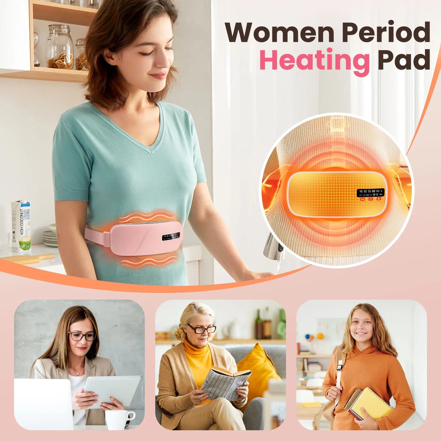 Heated Massage Warming Palace Belt Electric Period Cramp Massager for Menstrual Waist Stomach Abdominal Vibrating Heating Pad