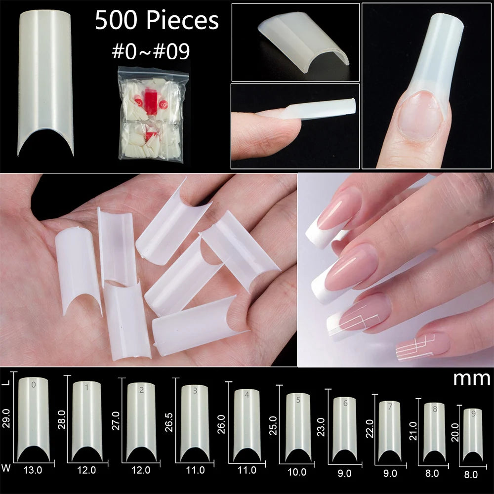 500/550pcs Water Pipe Square Shape Tips For Acrylic False Nail,XL Clear/Nature Half Cover False Nail Tips Extensions Capsules