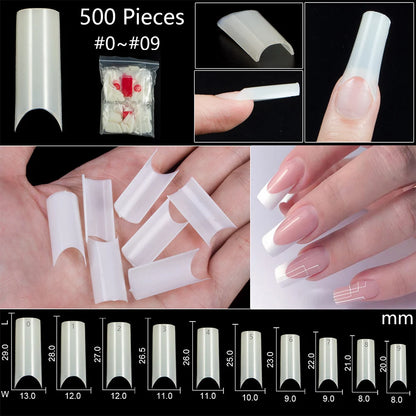 500/550pcs Water Pipe Square Shape Tips For Acrylic False Nail,XL Clear/Nature Half Cover False Nail Tips Extensions Capsules