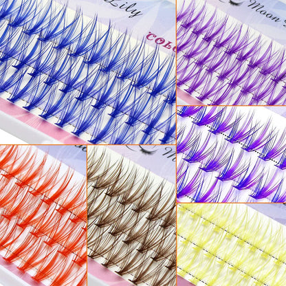 Moonlily Blue Purple Mix Color Lashes Cluster Eyelash Extension Natural Long Volume Effect Faux Bunche Individual Makeup Cilias