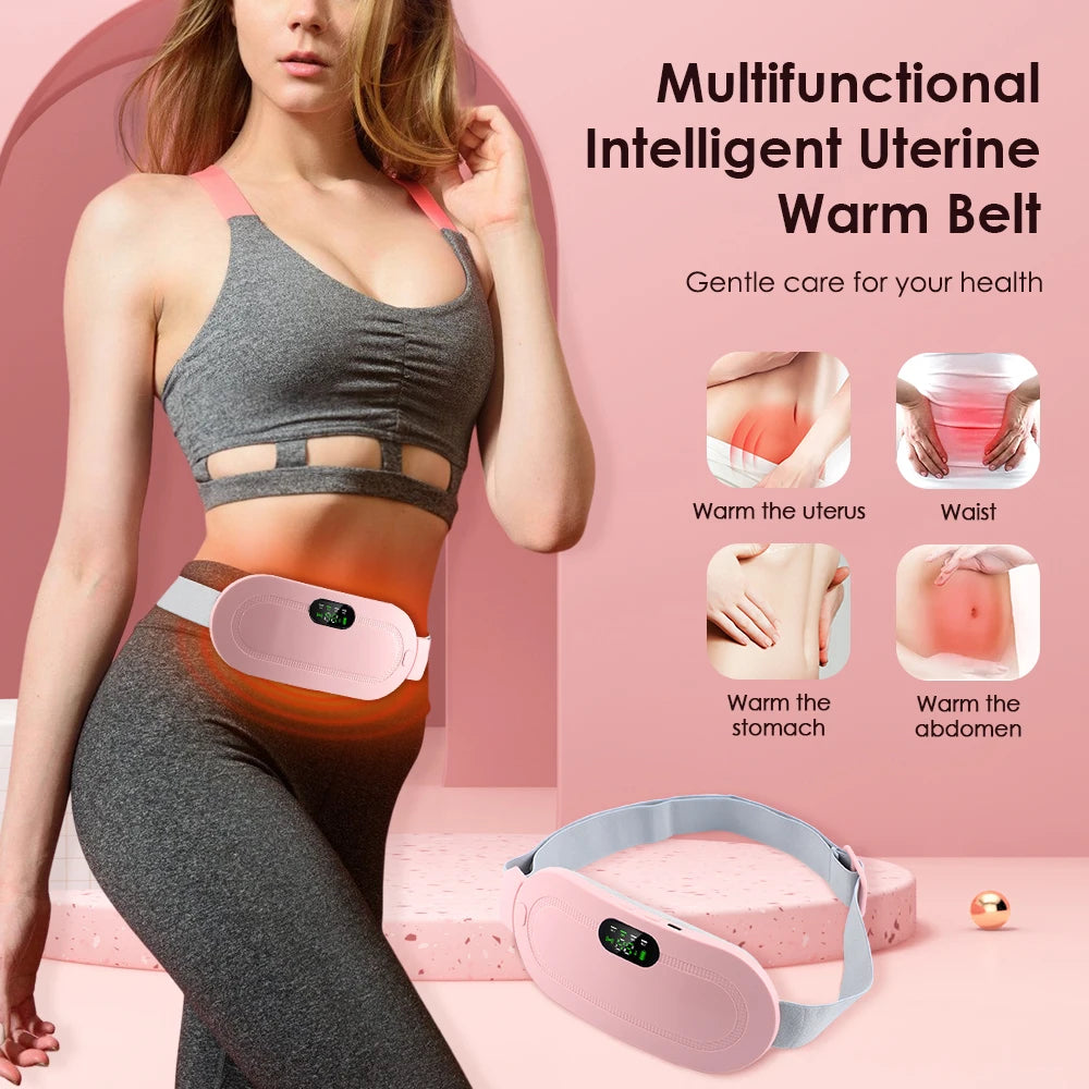 Heated Massage Warming Palace Belt Electric Period Cramp Massager for Menstrual Waist Stomach Abdominal Vibrating Heating Pad
